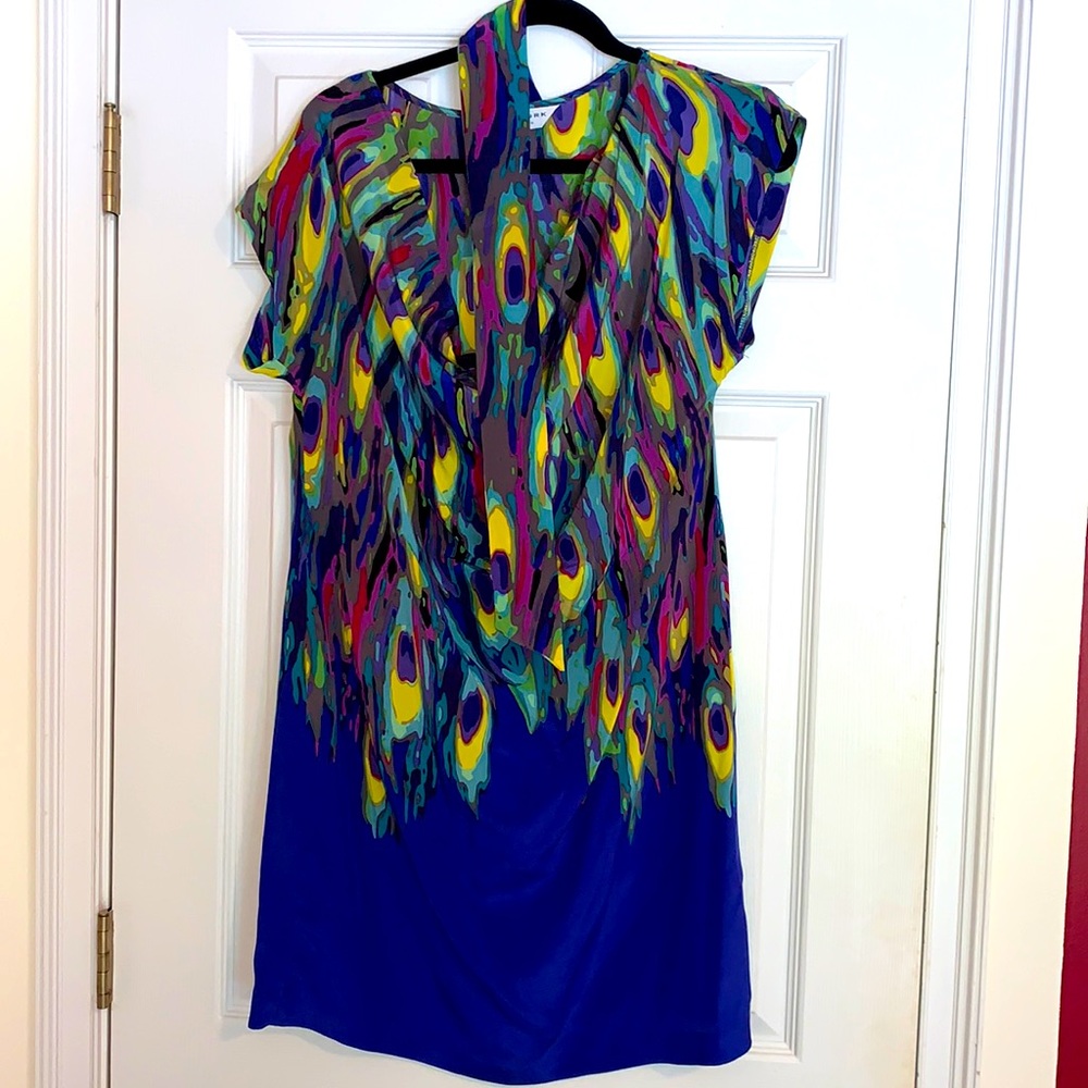 Trina Turk Blue/Multicolor Cowlneck Minidress